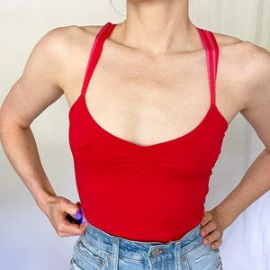 Armani Exchange Red Bodycon Cami V-Neck Tank with Ribbon Straps